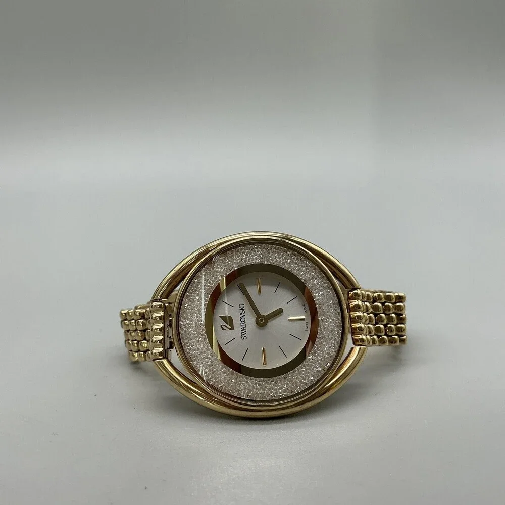 Swarovski Women Watch 37mm Oval Gold Tone Crystal Swiss 5200399 New Battery 7.5